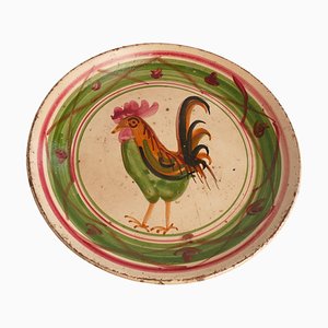 19th Century Swedish Folk Art Milk Bowl with Rooster Motif