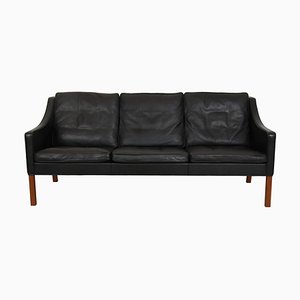 Model 2209 2-Seater Sofa in Black Leather by Børge Mogensen, 2000s, 1980s