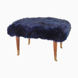 Footstool with Faux Fur Seat, 1940s