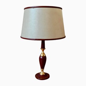 Table Lamp in Leather and Brass, 1960s