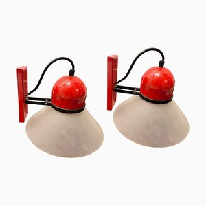 Industrial Red Sconces, 1970s, Set of 2