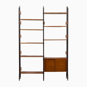 Italian Two Bay Wall Unit with Sliding Door Cabinet and Shelves, 1950s