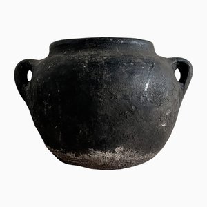 Large Antique Folk Black Ceramic Pot, Balkans