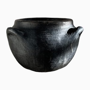 Large Antique Folk Black Ceramic Pot, Balkans