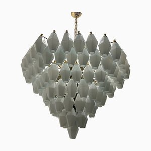 Large White Polygon Glass Chandelier, 1980s