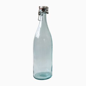 Green Glass Bottle with Porcelain Lid from Årnäs, Sweden, Early 1900s
