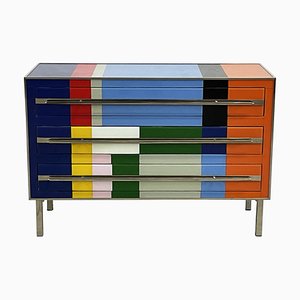 Commode with Three Drawers in Multicolor Murano Glass, 1980s