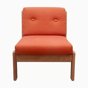 Lounge Chair in Light Oak and Orange Upholstery, 1975