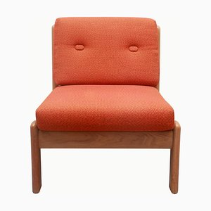 Sillón de tapicería de roble claro y naranja, 1975