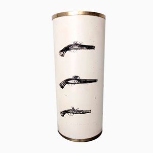 Vintage Beige Varnished Metal and Brass Umbrella Stand by Atelier Fornasetti, 1950s