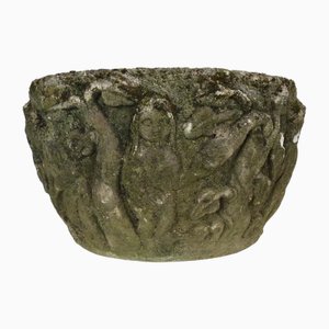 Stone Flower Pot with Religious Scene, Early 20th Century