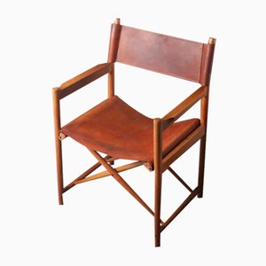 Model 903 Foldable Chair in Saddle Leather and Oak by Kurt Culetto for Horgenglarus, 1960s