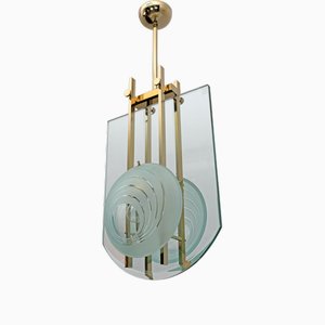 Lámpara colgante italiana Gid-Century moderna de latón y cristal de Galotti & Radice, 1970