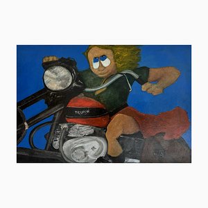 Carlo Cammarota, Donna sulla moto, Acrilico su tela, 2018