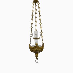 Suspension d'Église Néo-Gothique en Bronze et Verre, 1890s