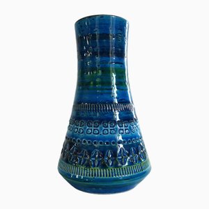 Conical Vase in Rimini Blue and Green Ceramic by Aldo Londi for Flavia Montelupo, Italy, 1960s