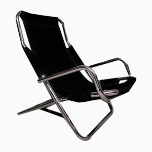 Black Folding Chair in Chrome, 1980s