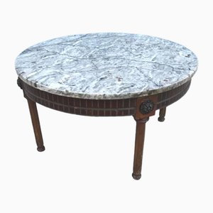 Spanish Round Side Table with Marble Top and Bronze Rivets, 19th Century