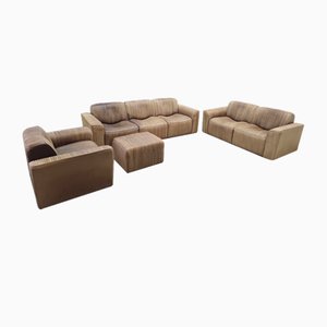 3-Seater Sofa, 2-Seater Sofa, Lounge Chair and Pouf in Leather by Ernst Lüthy for de Sede, Set of 4