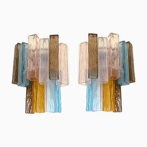 Multicolored Squared Murano Glass Wall Sconces by Simoeng, Set of 2
