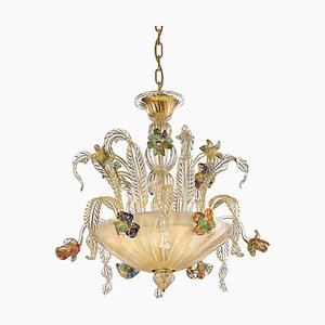 Transparent and Gold Floral Chandelier in Murano Glass by Simoeng