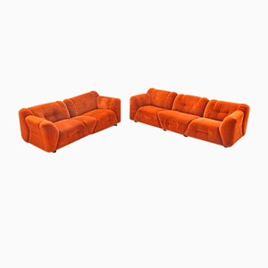 Orange Cinille Sofas, 1970s, Set of 2