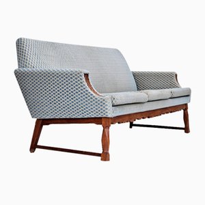 Dänisches 3-Sitzer Sofa aus Velours & Eiche, 1970er