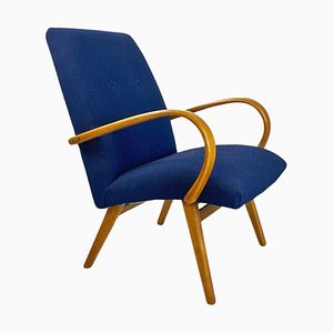 Danish Armchair in Beech & Blue Cotton, 1960s