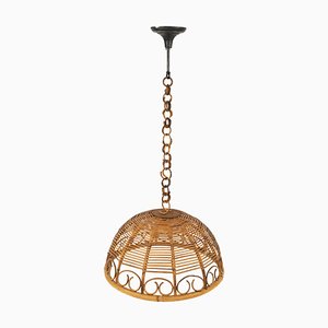Mid-Century Rattan and Bamboo Pendant, Italy, 1960s