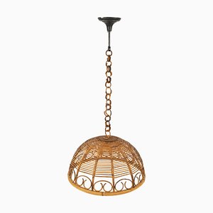 Suspension Mid-Century en Rotin et Bambou, Italie, 1960s