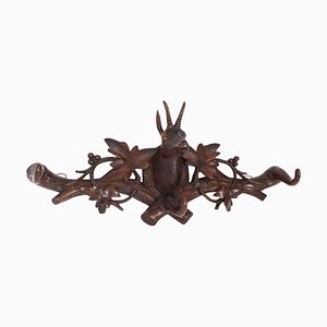 Antique Hand Carved Black Forest Deers Head Hat and Coat Rack