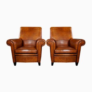 Large Vintage Sheep Leather Chairs, Set of 2