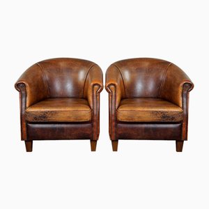 Vintage Sheep Leather Club Chairs, Set of 2