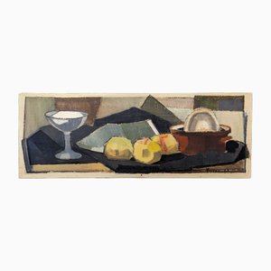 Pot & Peaches, 1950s, Oil Painting, Framed