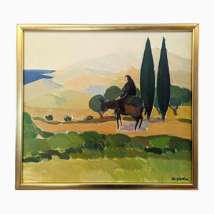 Cyprus Valley, 1950s, Oil Painting, Framed