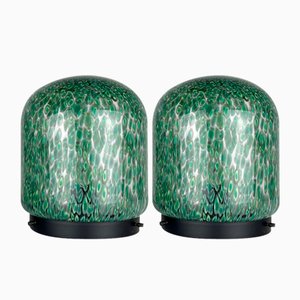 Lámparas de mesa Neverrino de Murano verde atribuidas a Gae Aulenti para Vistosi, Italia, años 70. Juego de 2