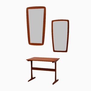 Mesa y espejos daneses modernos de teca, años 60. Juego de 3