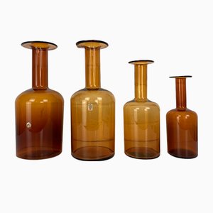 Vases Holmegaard par Otto Brauer en Ambre, 1950s, Set de 4