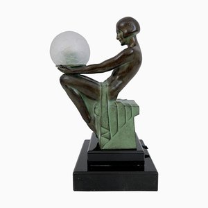 Französische Art Deco Delassement Lumineux Skulpturale Lampe von Max Le Verrier