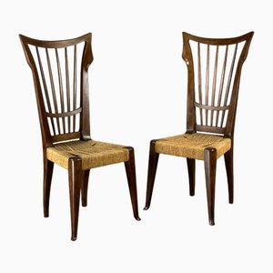 Dining Chairs with Straw Seats by Guglielmo Pecorini, 1950s, Set of 2