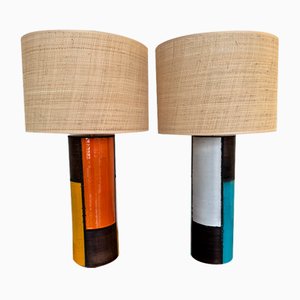 Italienische Mid-Century Keramik Mondrian Tischlampen von Bitossi, 1990er, 2er Set