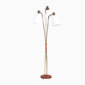 Mid-Century Scandinavian Floor Lamp in Brass and Teak by Josef Frank, 1960s