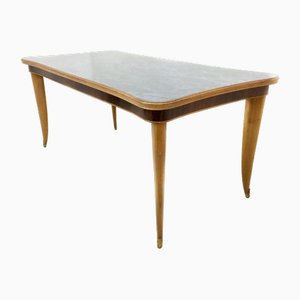 Vintage Beech and Maple Dining Table with Patterned Glass Top, Italy, 1950s