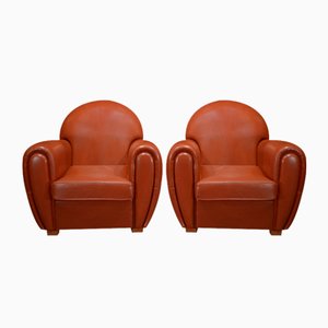 Leather Club Armchairs, 1980s, Set of 2