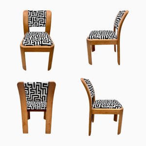 Vintage Oak Dining Room Chairs with French Woven Jacquard, 1970s, Set of 4