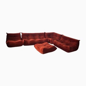 Set da salotto Togo in velluto a coste ambrato di Michel Ducaroy per Ligne Roset, set di 5