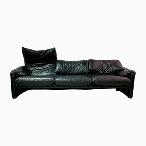Maralunga 3-Sitzer Sofa aus schwarzem Leder von Vico Magistretti für Cassina, 1990er