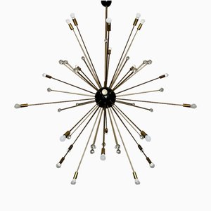 Lampadario Sputnik vintage in metallo dorato con cristalli di Murano, anni '90