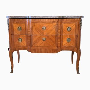 19th Century French Louis XVI Rosewood Banded Kingwood Commode with Cabriole Legs