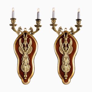 Lampade da parete Napoleone III antiche in bronzo, set di 2